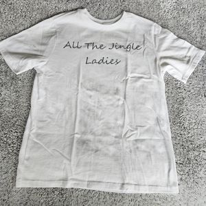 Christmas"All The Jingle Ladies" White Silver Glitter Short Sleeve T Shirt-S XXL